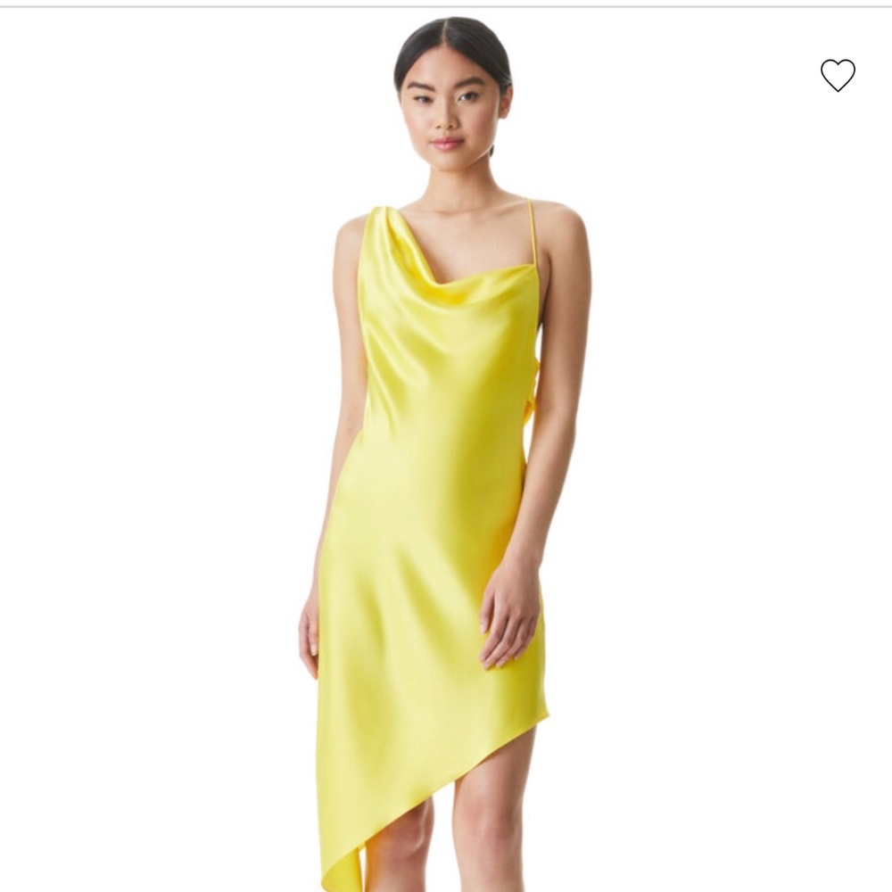 Alice and Olivia Yellow Satin Asymmetrical Dress